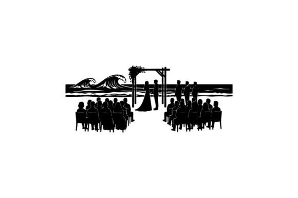 Beach Wedding Ceremony Vector Illustrati: Elegant Silhouette Art