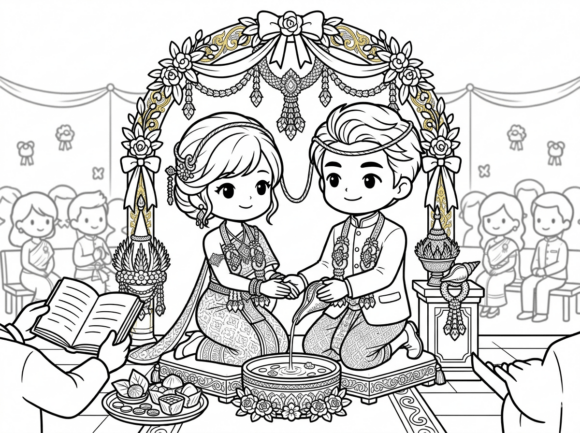 Enchanting Thai Nuptials: A Whimsical Anime Clip Art Set