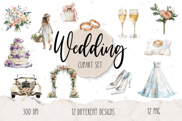 Enchanting Wedding Watercolor Clipart Set for Every Occasion