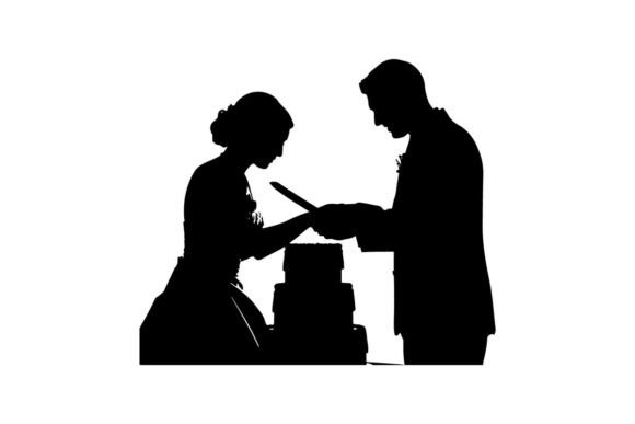 Timeless Romance in Black: The Wedding Cake Cutting Silhouette