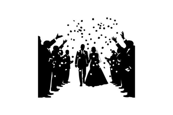 Wedding Couple Silhouette with Confetti: A Modern Design Essential