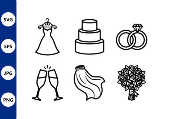 Wedding Line Art Icons Set: Elegant Design Assets for Every Project