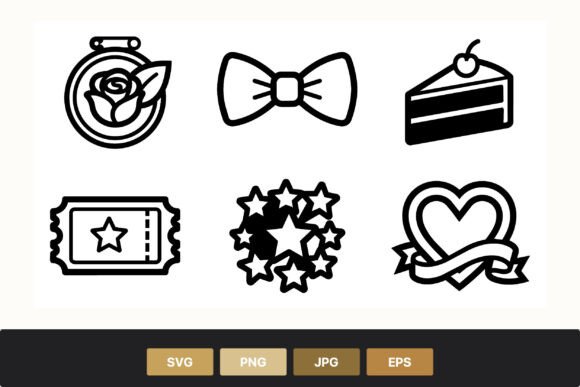 Wedding Theme Black White Vector Icons: Timeless Design for Modern Projects